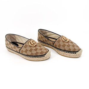 Gucci Pilar Marmont GG Espadrilles Size 38.5 US 8.5 Beige Monogram Quilted Flats